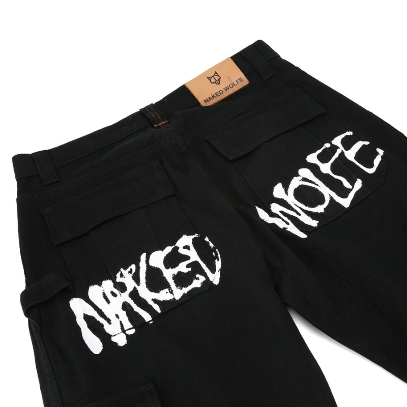 Naked Wolfe Baggy Pocket Cargo Logo Bukse Herre Svarte | VGC1842DW