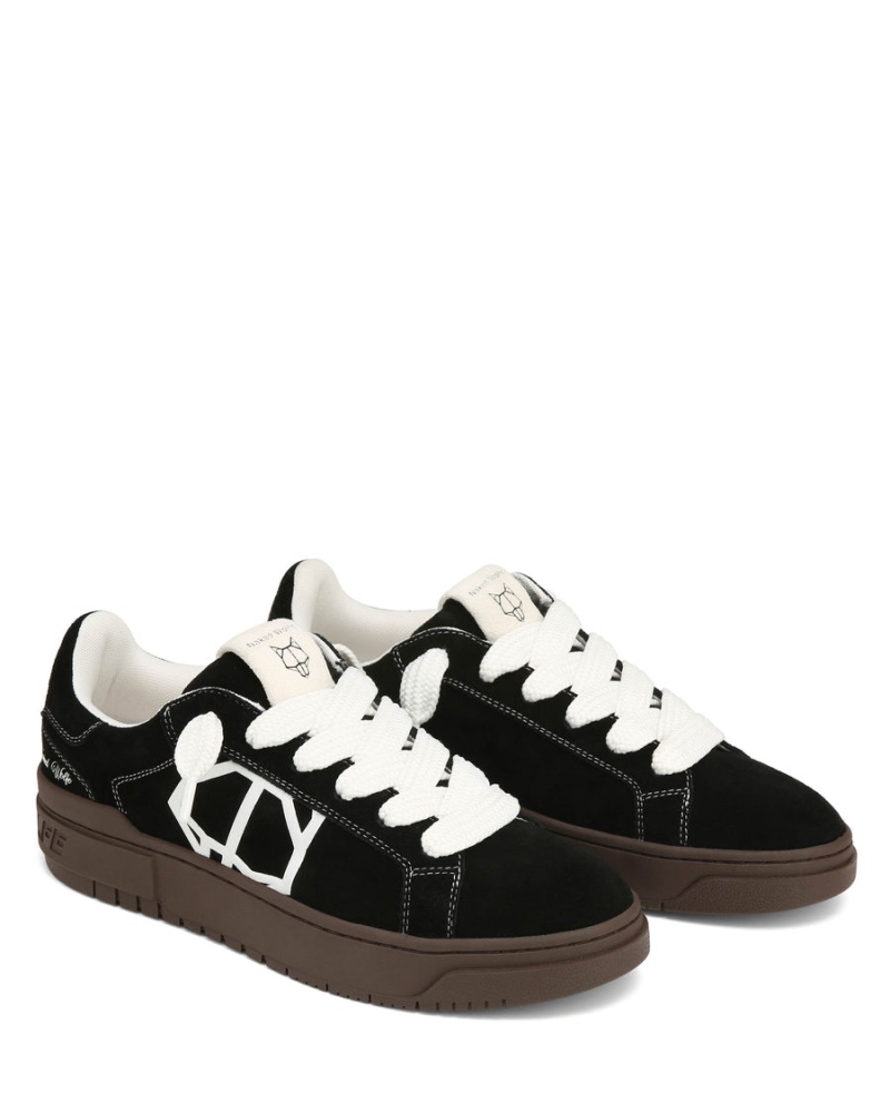 Naked Wolfe Chrome Semsket Skinn Sneakers Herre Svarte Hvite | ZNY8999FR