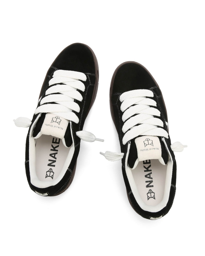 Naked Wolfe Chrome Semsket Skinn Sneakers Herre Svarte Hvite | ZNY8999FR