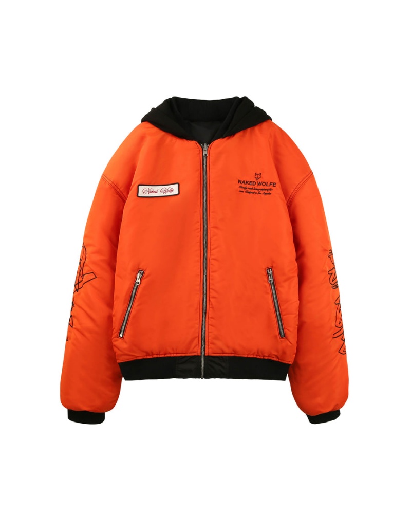 Naked Wolfe Double Sided Bomber Jakker Herre Svarte Oransje | WNV7882CJ