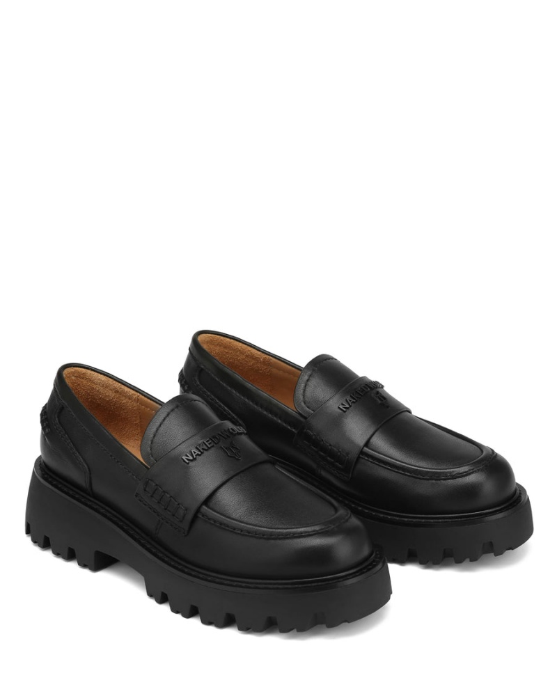 Naked Wolfe Flawed Lær Loafers Dame Svarte | DES5286XU