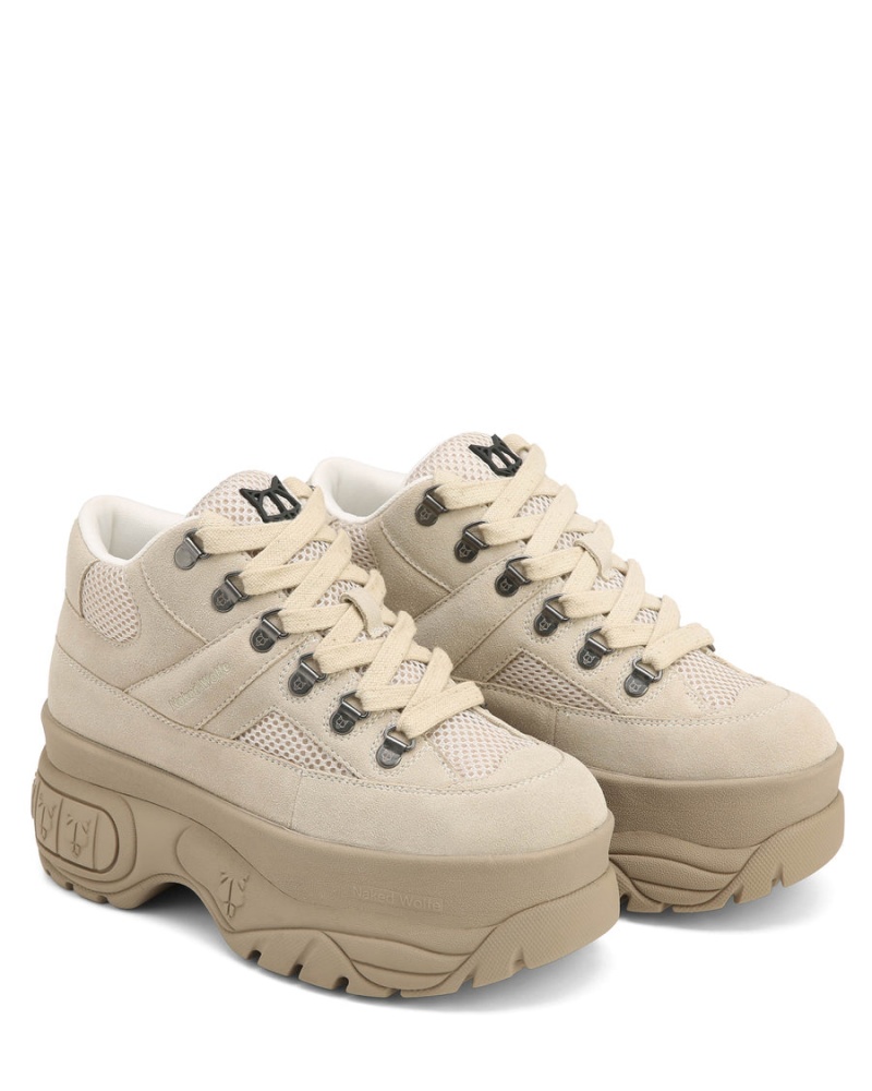 Naked Wolfe Slash Kid Semsket Skinn Sneakers Dame Lyse Khaki | NTD649KD