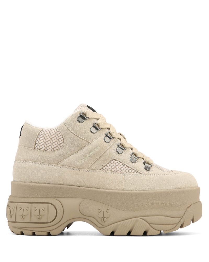 Naked Wolfe Slash Kid Semsket Skinn Sneakers Dame Lyse Khaki | NTD649KD